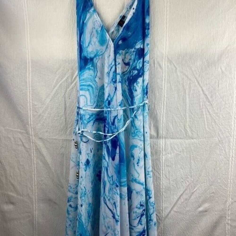 NWT‎ La Moda Beach Dress White & Blue Tie Dye Swirl Sheer Cover Up One Size